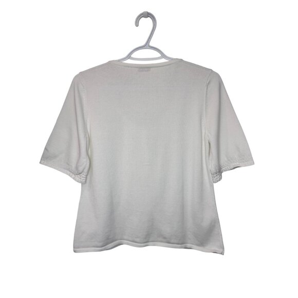 Liz & Co. white ruched shoulders short sleeves button front cardigan size M - Picture 5 of 6